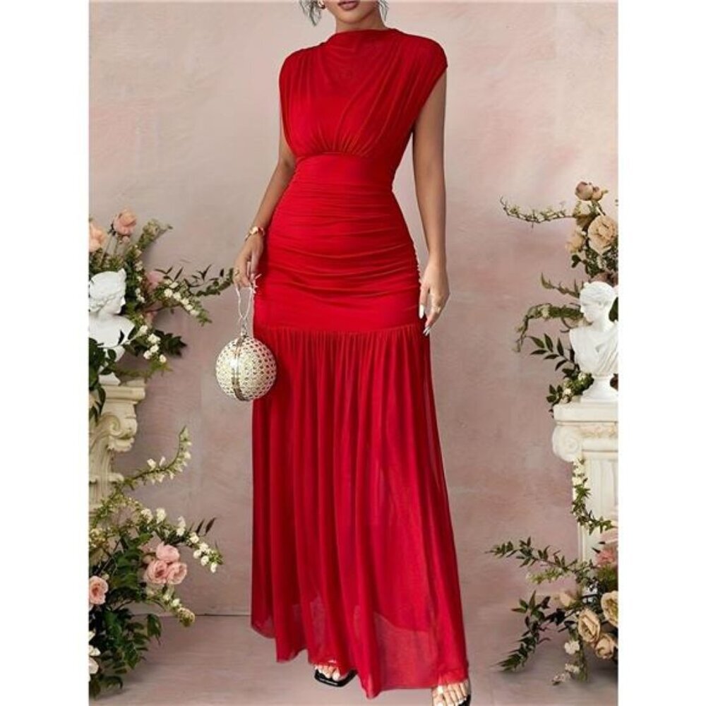 Ruched Cap Sleeve Maxi Dress